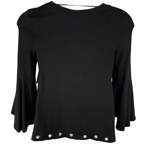 Kensie NWT Stitch Fix Exclusive Womens S Black Bell Sleeve Top Grommet Hem Fairy - Picture 2 of 16